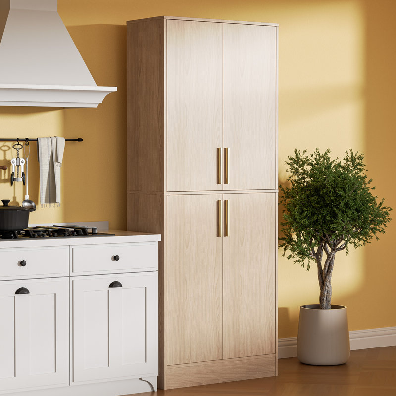 Armoire de 71 po de hauteur avec 4 portes, armoire de rangement pour garde-manger, armoire de garde-manger autoportante, huche de cuisine avec poignées dorées pour la salle à manger et la salle de bain