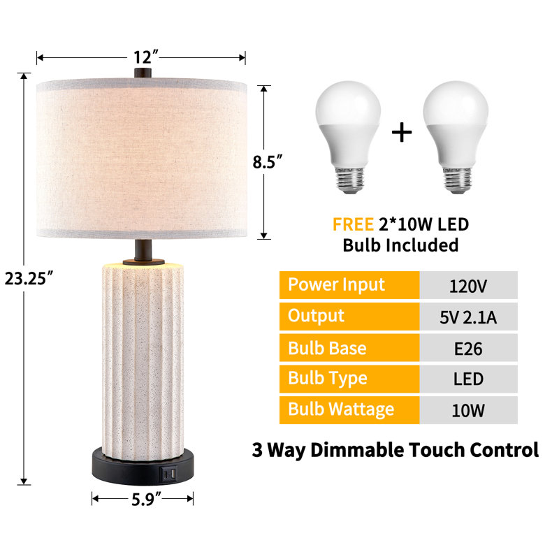Yorleni Ceramic USB Table Lamp Set