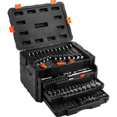 Mechanics Tool Kit Of 450 Pcs, 1/4" 3/8" 1/2" Drive Deep And Standard Sockets, Metric Tools, Bits, Wrenches, Combination Wrench, Accessories In Storage Case, Silver Aluminium Alloy For Installation