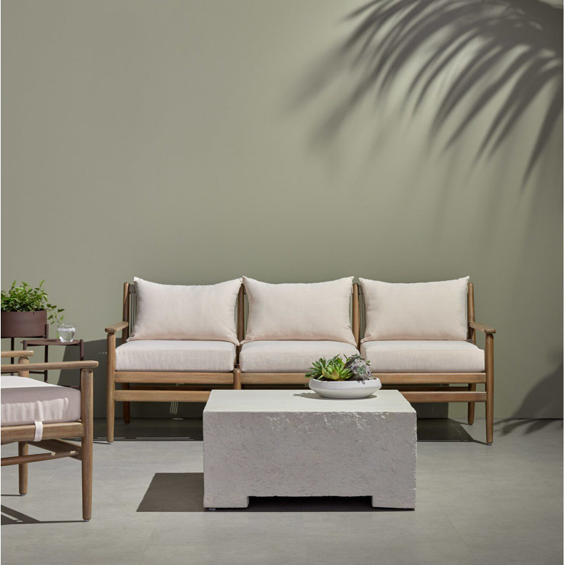 Rosen Outdoor 3 - Seat Patio Sofa, Natural Eucalyptus, Lakin Oat