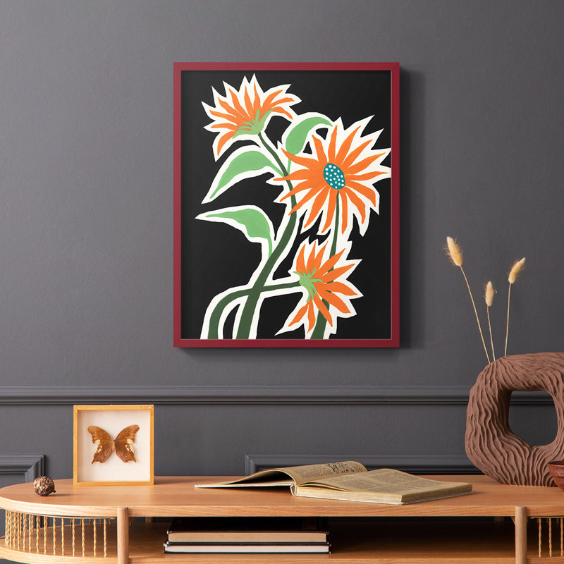 Pop Flowers III, reproduction encadrée - bois massif, Rouge, H 10 po x l 8 po