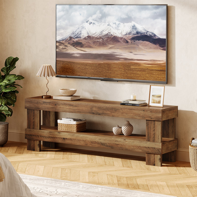 Meuble télé Farmhouse pour meuble télé 55 po avec tablette ouverte 2 niveaux 59,06 po