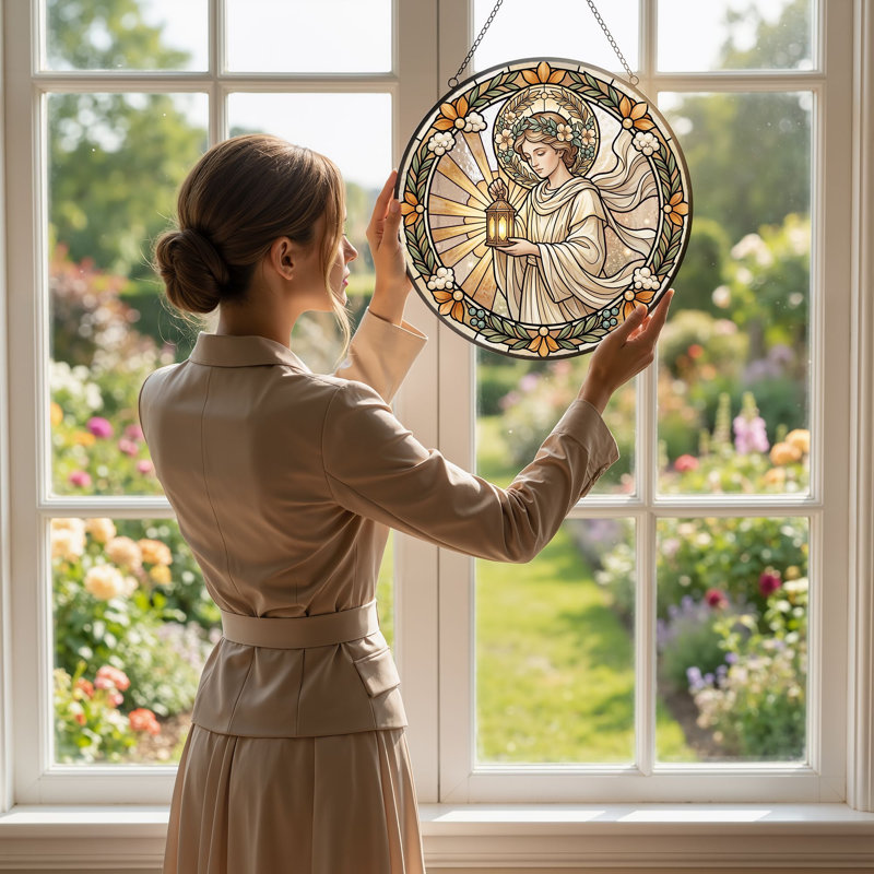 Panneau de vitrail en verre coloré, 7,8 heures, 7.8"H