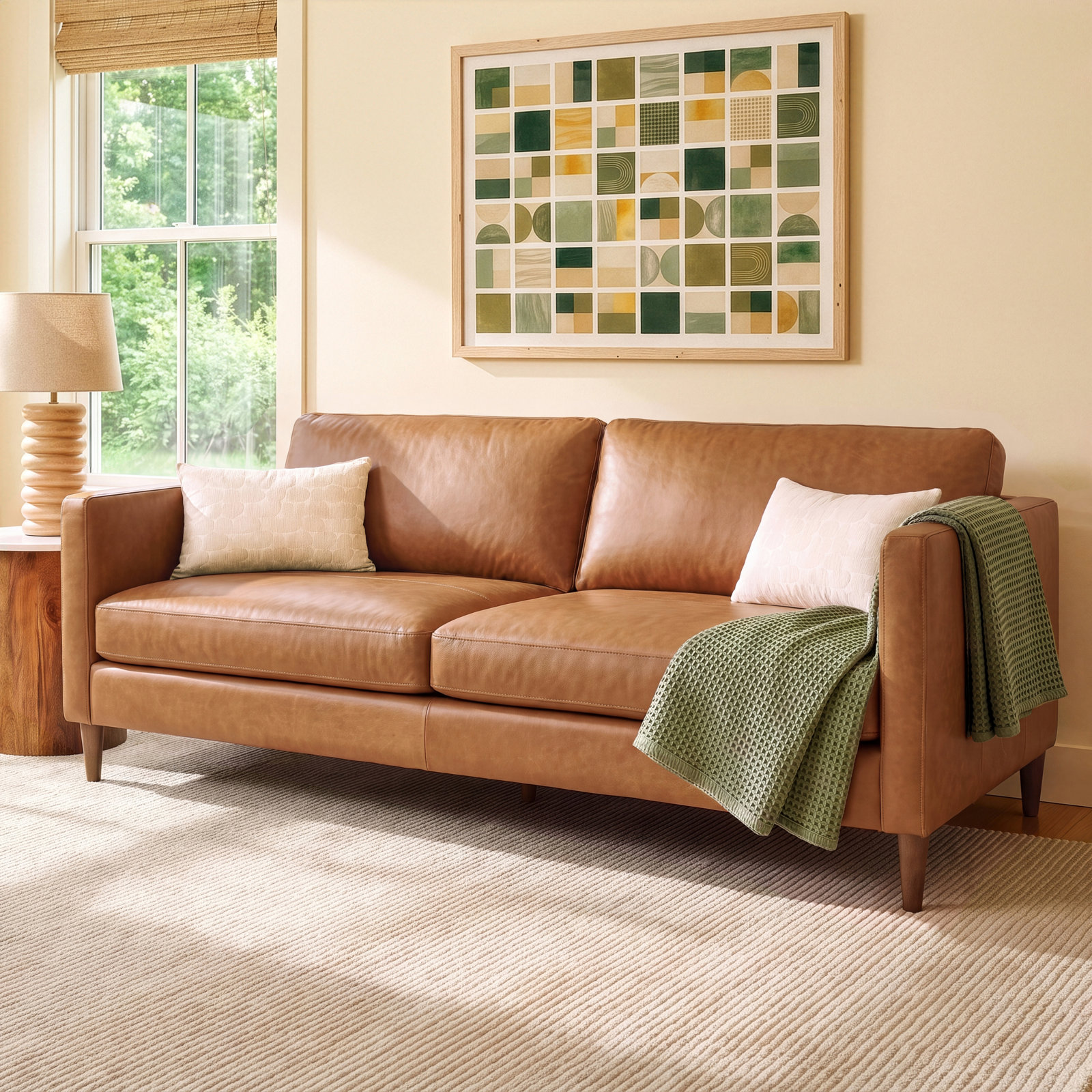 Clifford 87'' Sofa, Steamboat Caramel Genuine Leather