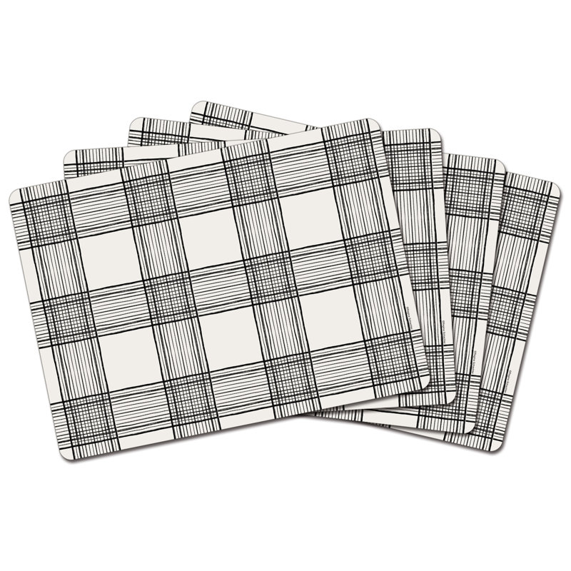 Paquet de 4 napperons décoratifs câblés, Blanc / carreaux gris