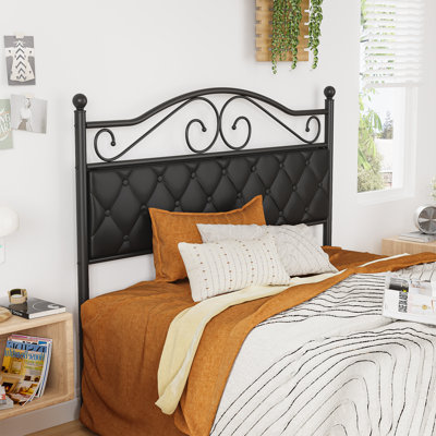 Retro Metal Upholstered Headboard With Elseline And Queen Sizes