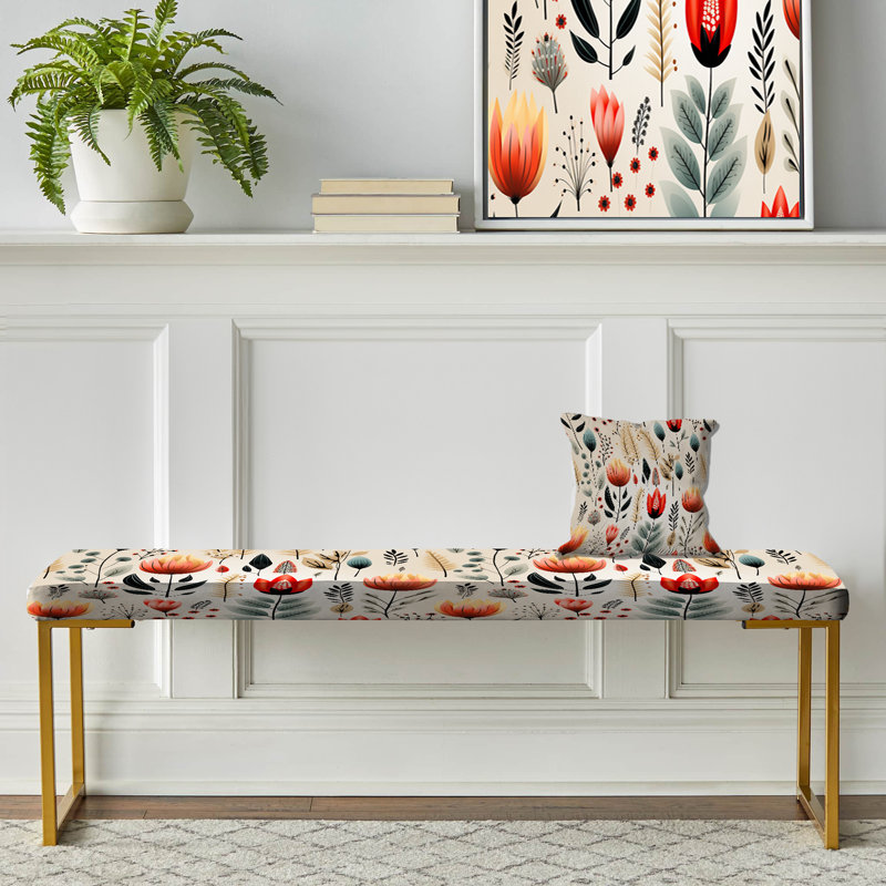 Banc rembourré or, Orange Meadow Floral Pattern