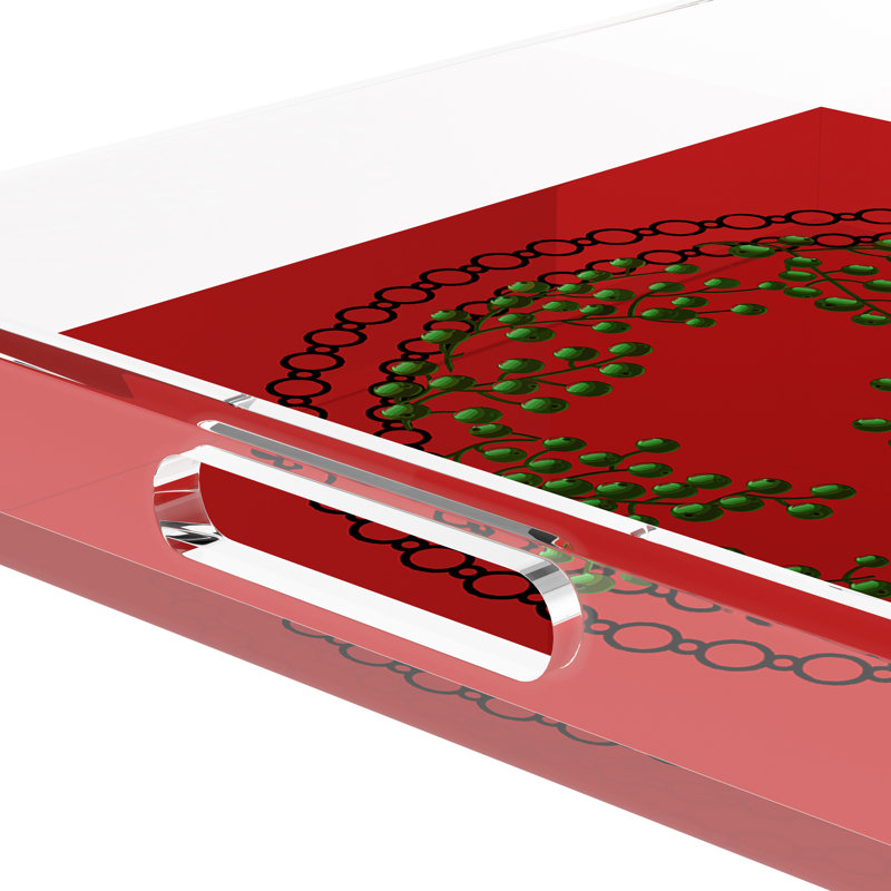 Christmas Berries Green Red Acrylic Square Decorative Tray, 18"W x 18"D x 2"H