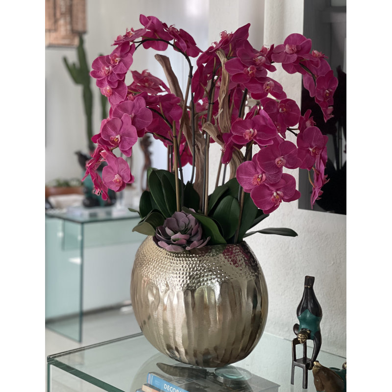 Olympian Phalaenopsis Orchids Centerpiece in Planter, Pink, Gold