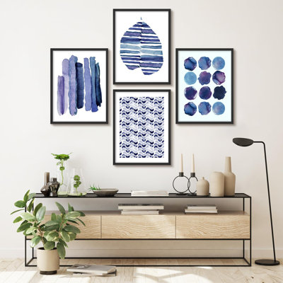 Watercolor Pattern Modern Abstract Blue And White Tones Modern Artwork Minimalist Wall Art Decor "" 4 - Pieces -  SIGNLEADER, WSF-A10-2406-B07-B.BK-8x10x4