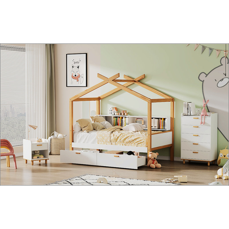 Lit maison en bois blanc