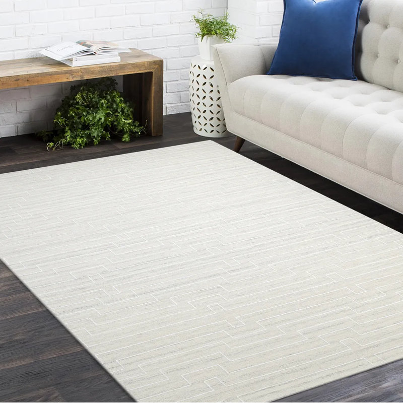 Tapis beige en laine / coton tissé à la main Baki, Rectangle de 5 pi x 8 pi