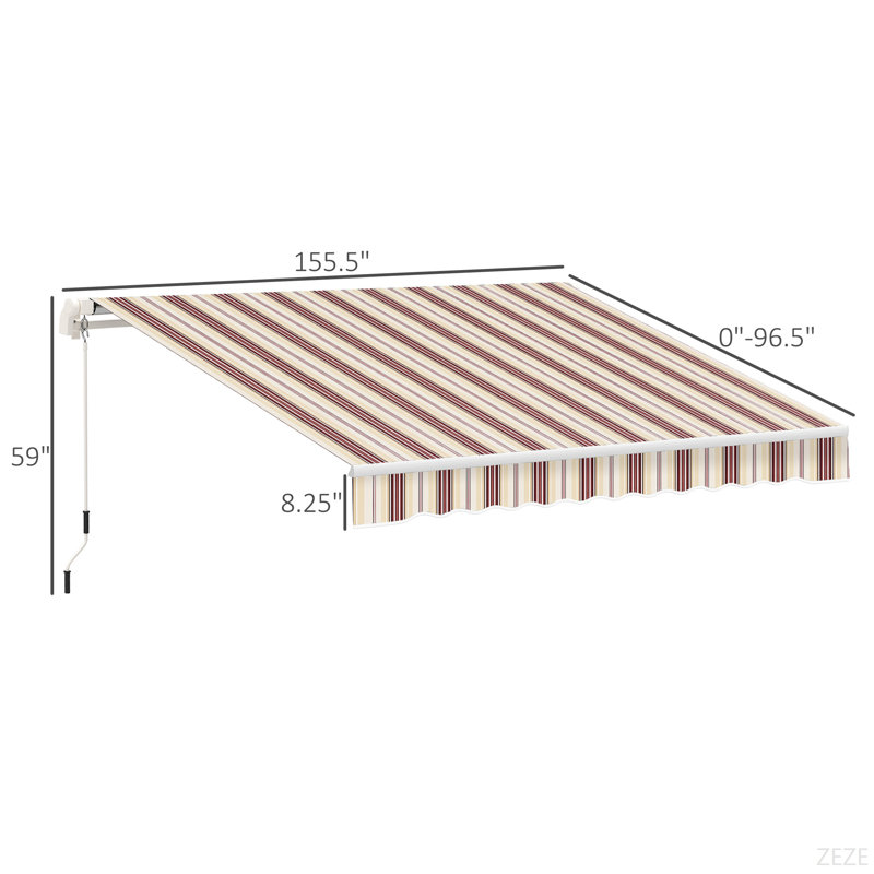 Auvent rétractable de 13 pi x 8 pi Outsunny, auvents de patio, abri pare-soleil avec manivelle, tissu résistant aux rayons UV et à l'eau et cadre en aluminium pour terrasse, balcon, cour