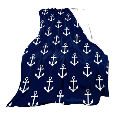 CozyNautical Navy Blue Anchor Flannel Fleece Throw Blanket - Soft, Warm, and Perfect for Bed, Sofa, or Living Room