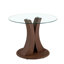 Table de salle à manger ronde moderne 2 en 1 en verre, table de cuisine sur pied central de 99 cm avec base en bois incurvée réglable, table de salle à manger peu encombrante pour 4 personnes, plateau en verre trempé et finition noyer de style milieu du siècle