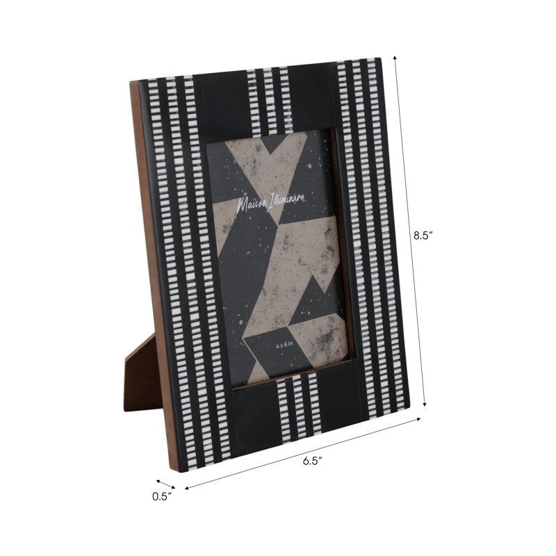 Modern Resin And Wood Picture Frame With Vertical Inlay Design For Home Office Bedroom Or Living Room Display Contemporary Polyresin Glass Construction - 1" Black & Ivory