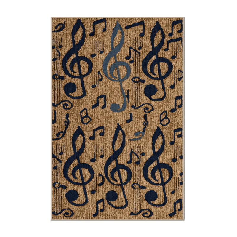 Washable Treble Clef and Bass Clef Designs Music Area Rug, Rectangle 3' x 5'
