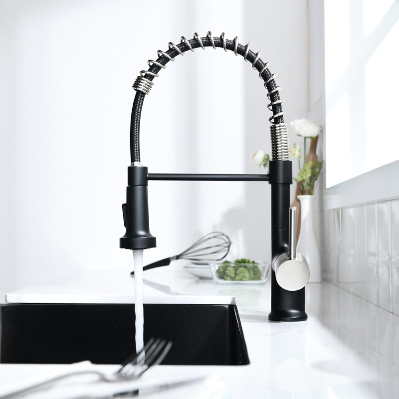 Robinet de cuisine avec fonction rétractable - aspect noir et nickel, entretien facile, évier de construction sans fuites, matériaux, construction, entretien