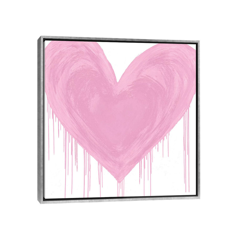 Impression d’art graphique, "Big cœur rose" par Lindsay Rodgers, H 37 po x l 37 po x P 1,5 po, Toile avec cadre argenté
