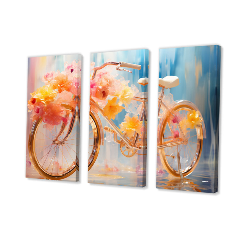 Bicyclette onirique bicyclette sur toile, 3 pièces, H 28 po x l 36 po x P 1 po