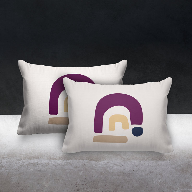 Abstract Outdoor Reversible Throw Pillow, Purple/Beige