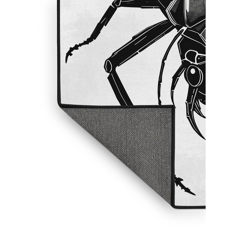 Tapis bleu moelleux et doux à motif géométrique d'insectes Alien, 7 x 10