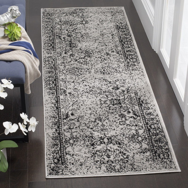 Tapis gris / noir Heidler, Tapis de couloir 2 pi 6 po x 12 pi