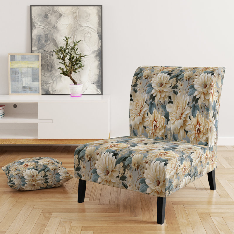 Fauteuil de chambre beige rembourré doux pivoines Elegance II
