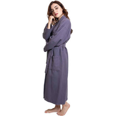 Women's Waffle Bathrobe - Kimono Knee Length Robe – Lotus Linen