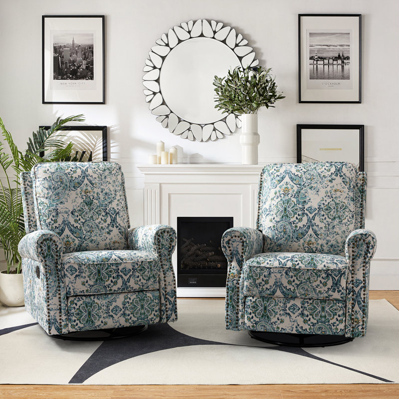 Antasia 34'' W Rocking Swivel Nursery Recliner, Blue Polyester