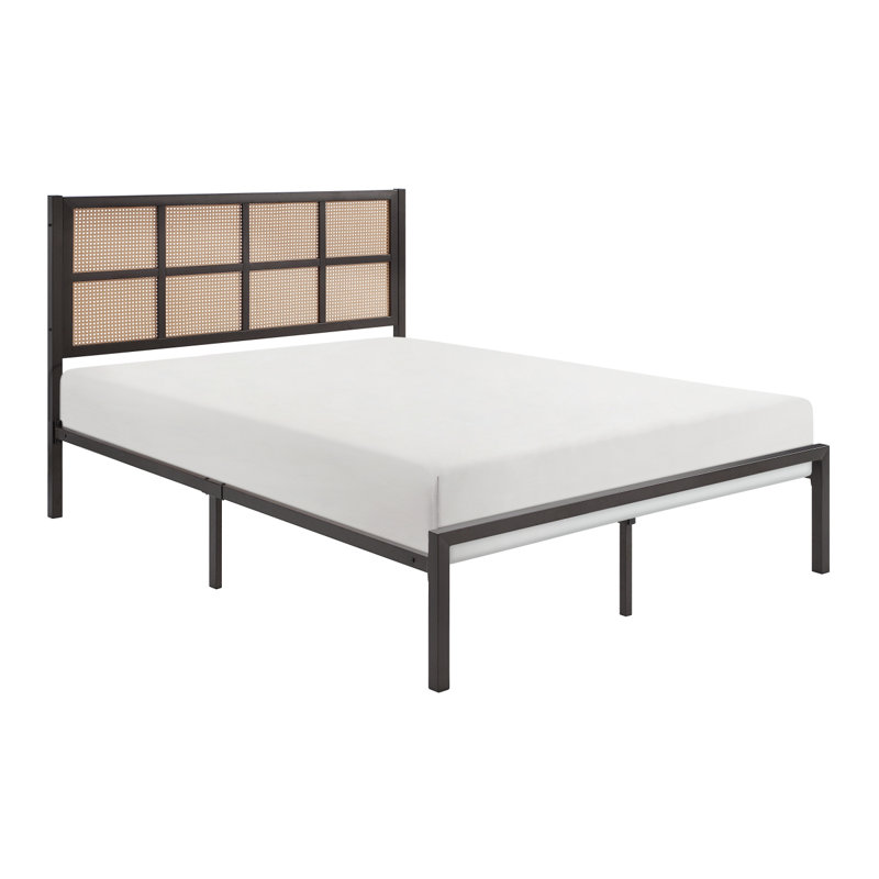 Platm Bedmetal Frame Finish Faux Cane Headboard, Gris clair