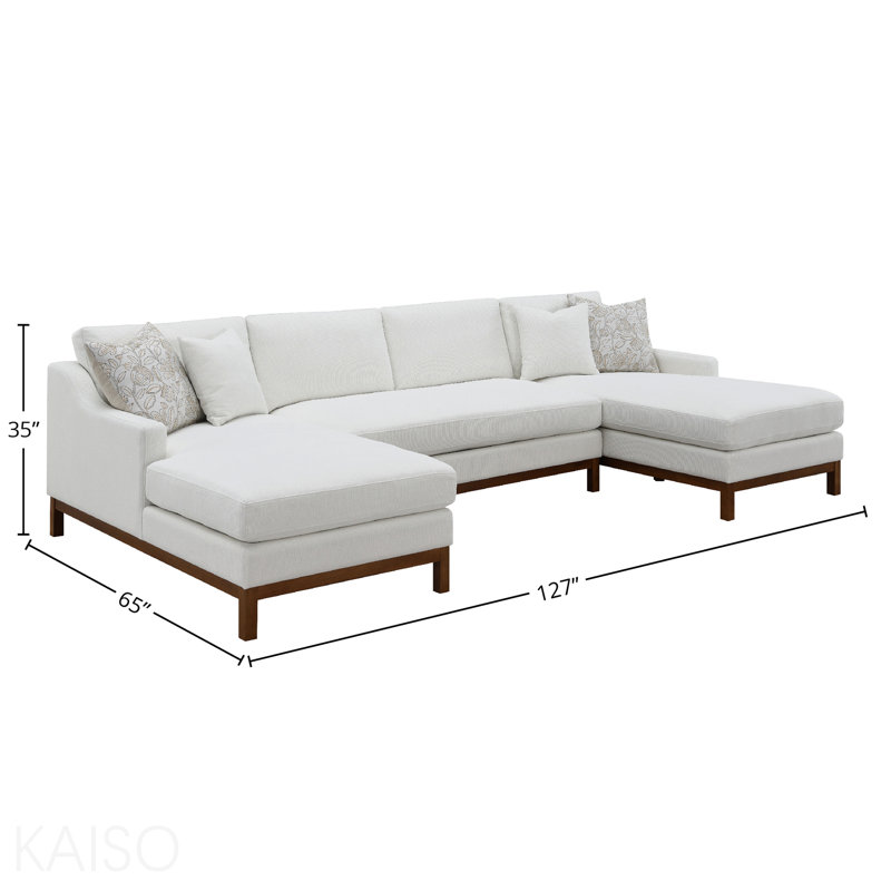 Ivory Chenille Sectional Sofa W/4 Pillows