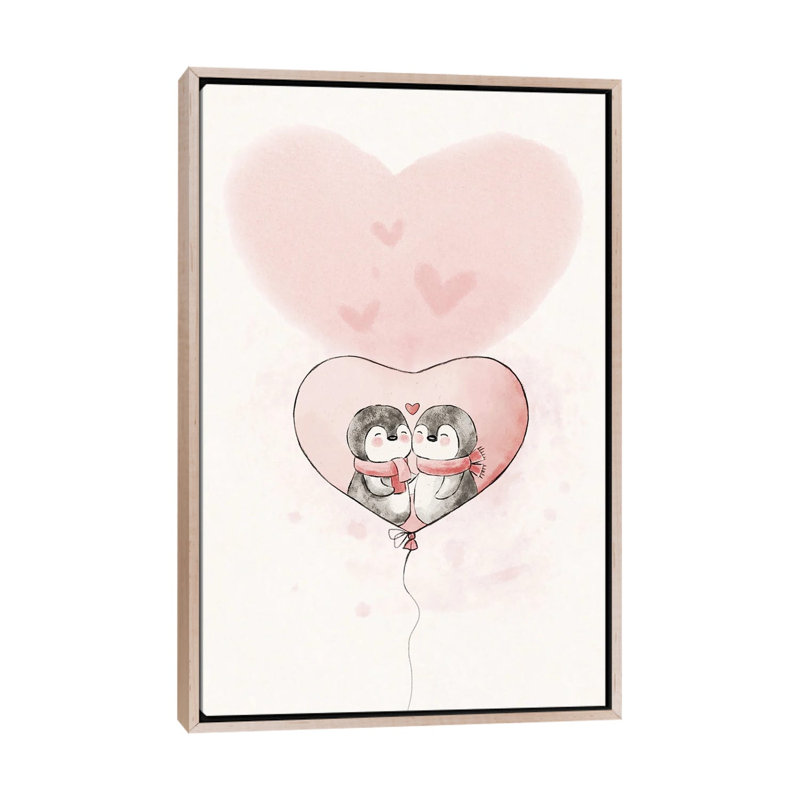 Penguin In Love 1 Piece Wall Art on Canvas, 152.4 cm H x  101.6 cm W  x  4.445 cm D, Natural Wood