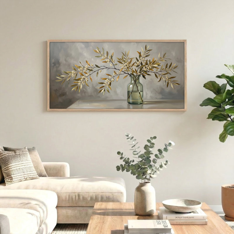 Ensemble de 1 tableau sur toile « Branche d'olivier », L 40 po x H 20 po, Naturel