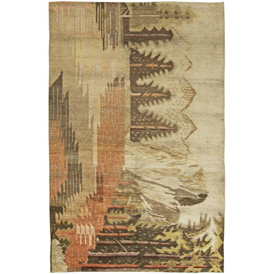 Tapis beige vintage en laine fait à la main Samarkand Vintage 5 pi 5 po x 8 pi 7 po