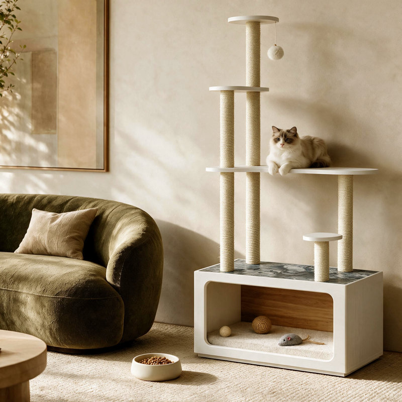 Arbre à chat modulaire H 62,1 po Flexmod avec base de rangement ouverte, poteaux à griffes et éclairage DEL, assemblage facile