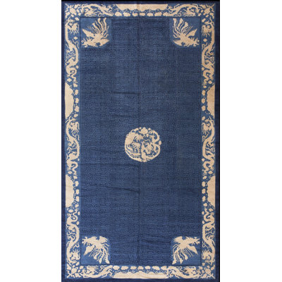 Antique Chinese - Peking Blue 1880s Wool Rug
