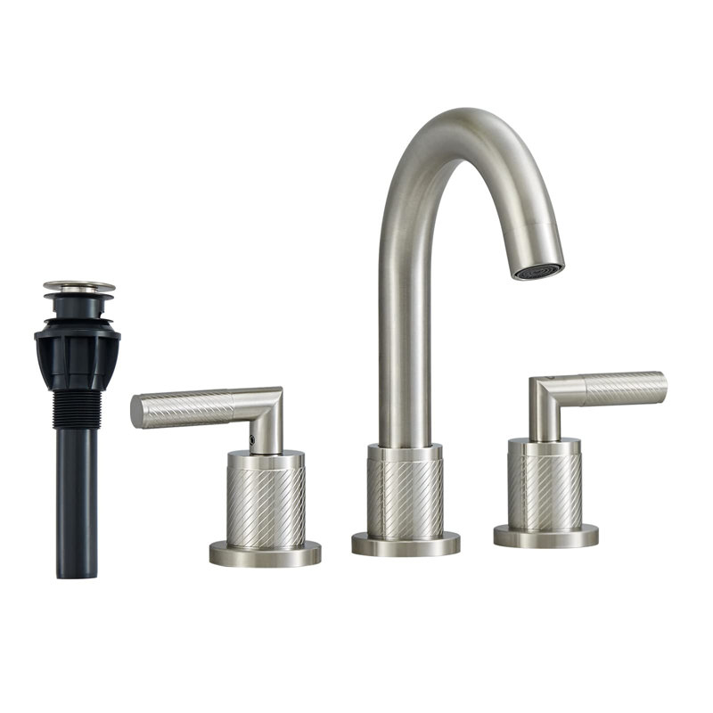 Bathroom Faucet 2 Handle Brushed Nickel Bathroom Sink Faucet Widespread 3 Hole 360° Swivel Spout Modern Sink Basin Faucets 8 Inch