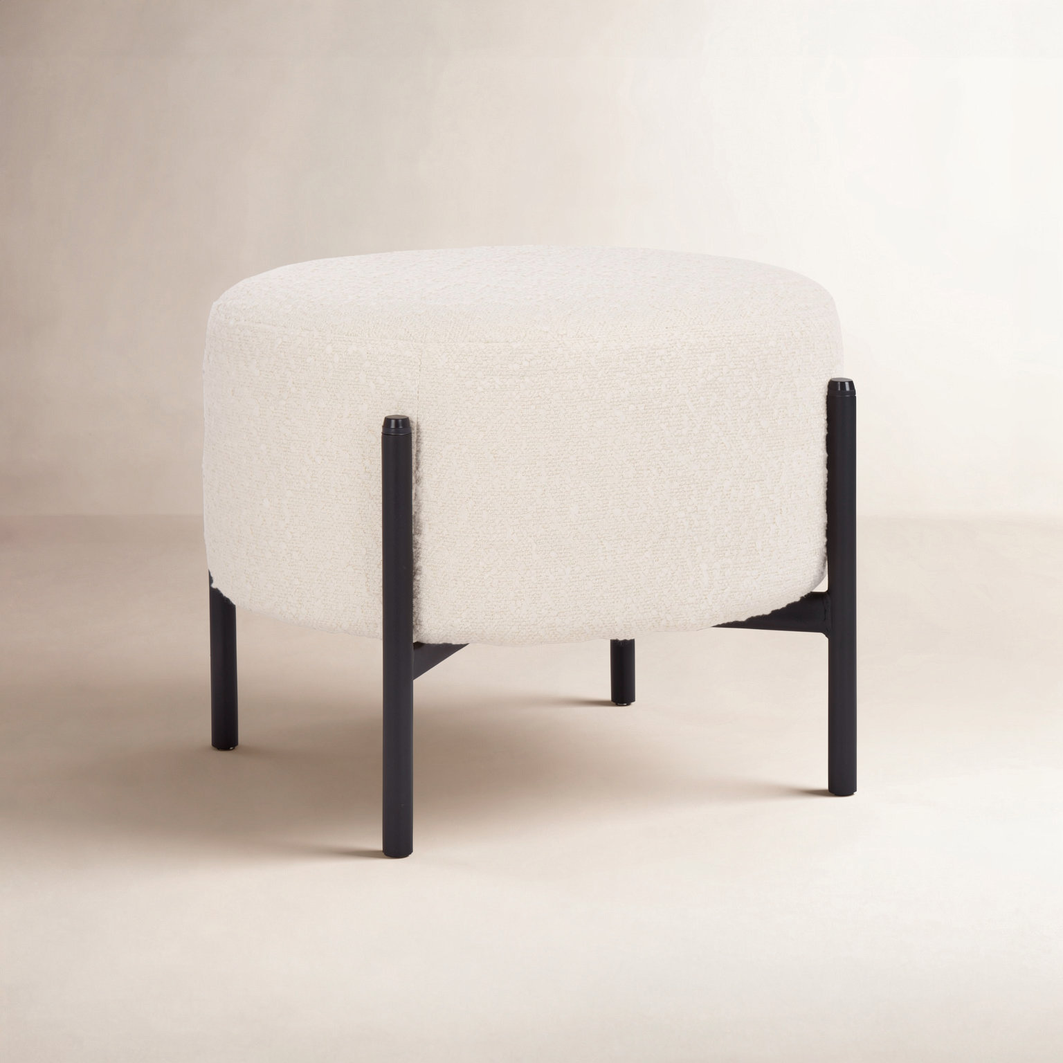 Leyton 17" Ottoman, Cream Boucle