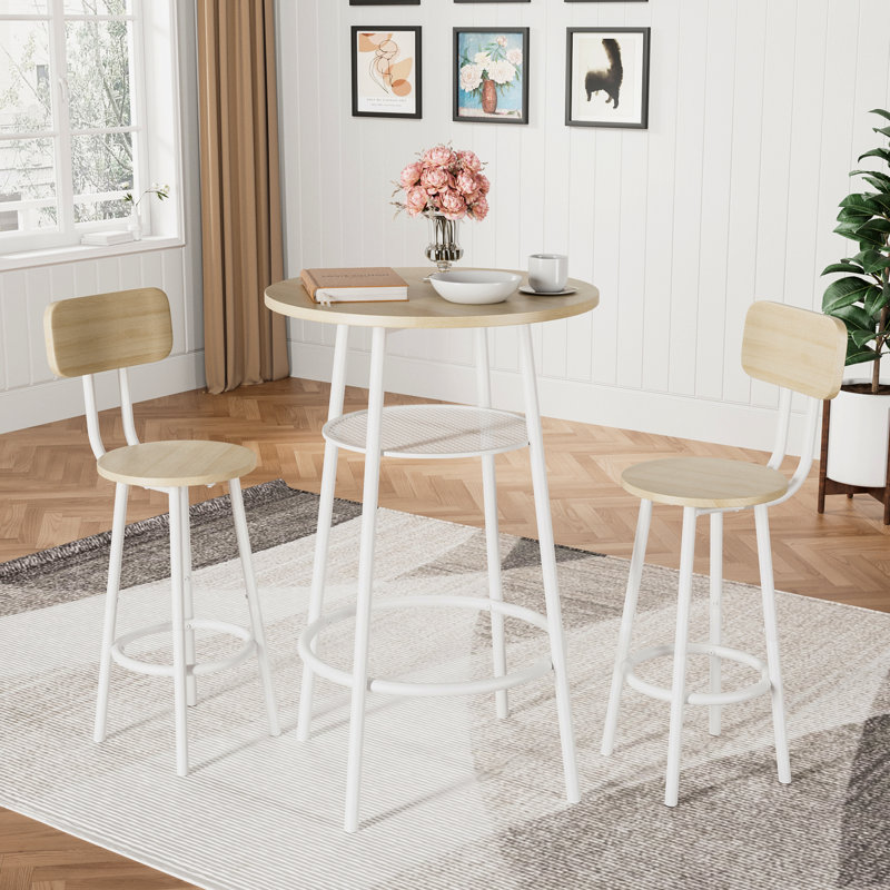 Table de bar, équipée de 2 tabourets de bar, avec dossier et cloison
