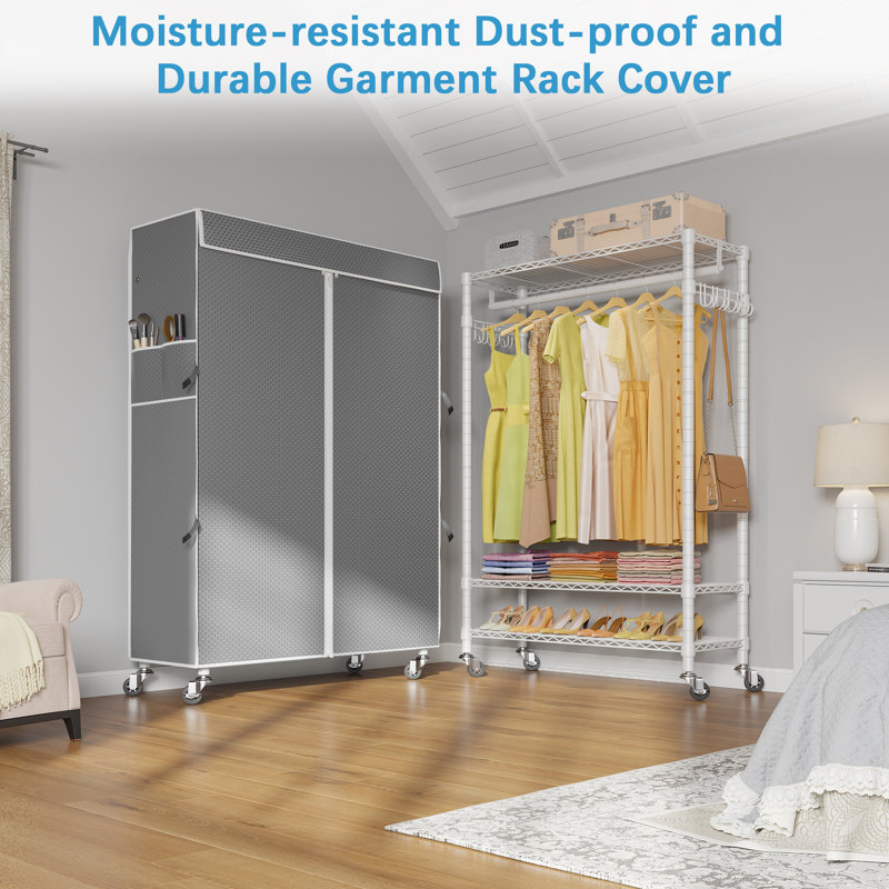 R1C Plus White Wire Garment Rack with Black Cover
