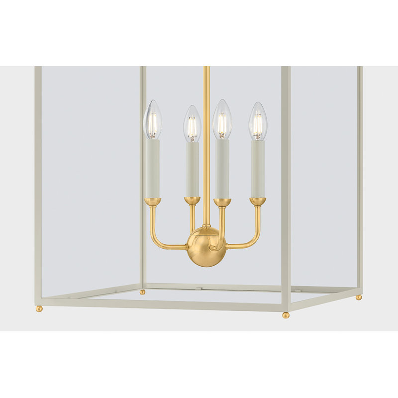 Houghton Lantern par Mark D. Sikes, Laiton vieilli / blanc cassé, H 32,75 po x l 19 po x P 19 po
