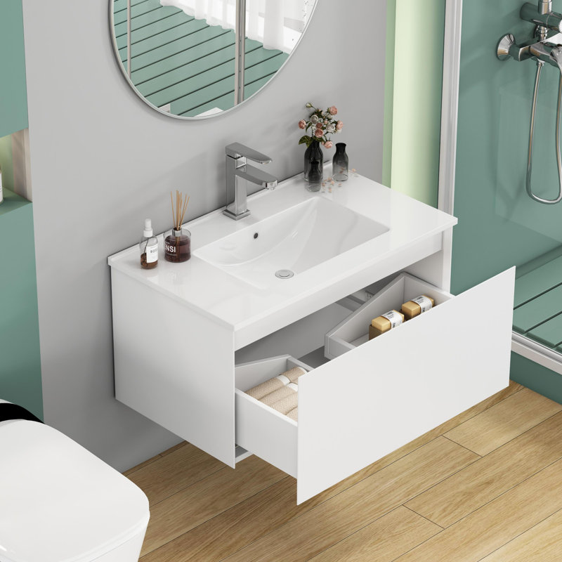 Meuble-lavabo mural 32 po, Blanc