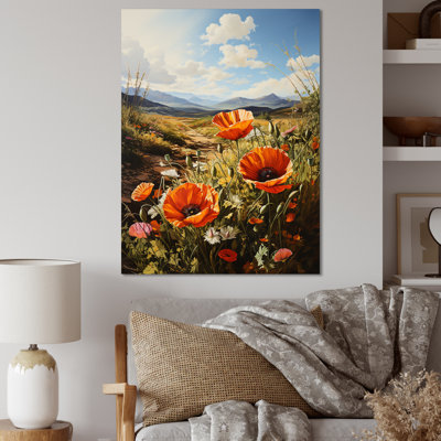 «Red Poppies Field In Mountain», reproduction d'art sur toile