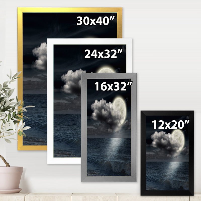 " Full Moon In Cloudy Night Sky VI ", 40" H x 30" W x 1.5" D, White Framed