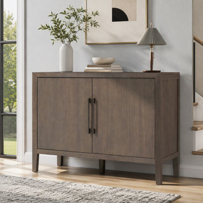 47.25-Inch Farmhouse Sideboard With Pine Veneer And 2 Doors, Retro Buffet With Adjustable Feet, Minimalist Wooden Storage Cabinet With Metal Handles F