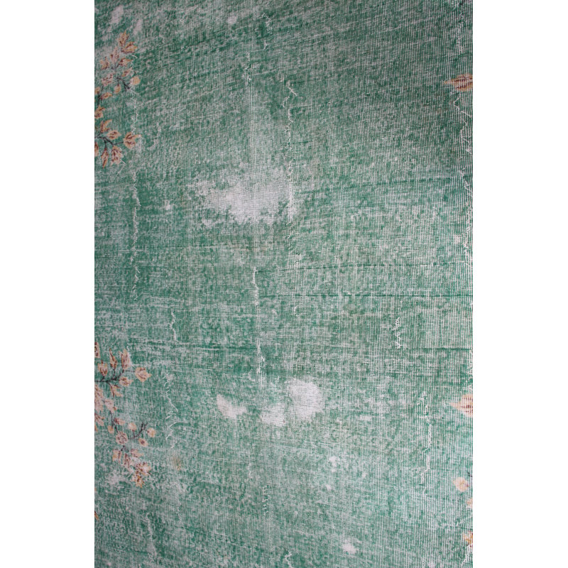 Grand tapis turc beige rétro idéal pour la salle à manger avec motif Oushak délavé et couleurs vibrantes