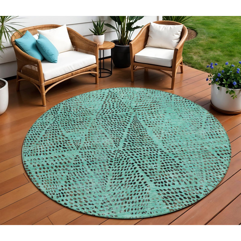 Tapis intérieur / extérieur rond 8 pi bleu sarcelle et gris anthracite
