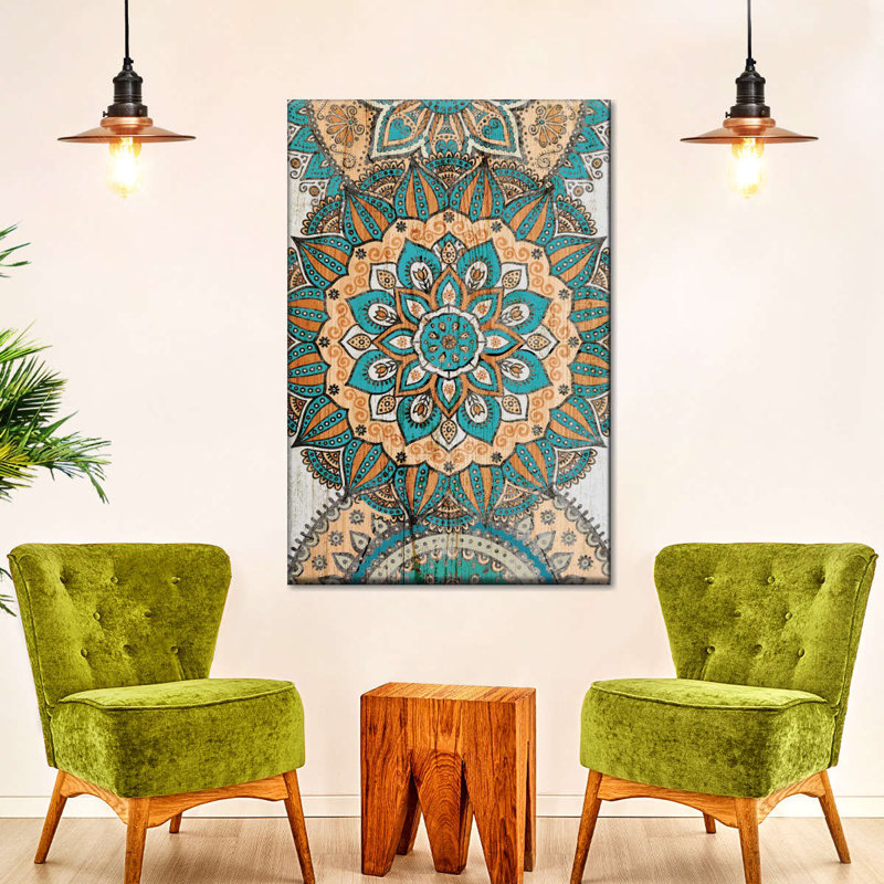 Symbole boho mandala sur toile, H 48 po x l 32 po x P 1,25 po