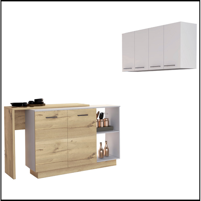 Light Oak 4-Shelf 6-Door 2-Piece Kitchen Set, Ideal for Ample Storage and Modern Aesthetic in Any Kitchen